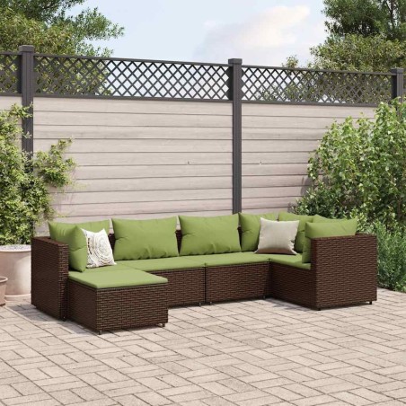 Salon de jardin 6 pcs avec coussins Marron Résine tressée 508092508092