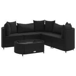 Salon de jardin 6 pcs avec coussins noir résine tressée 508093508093