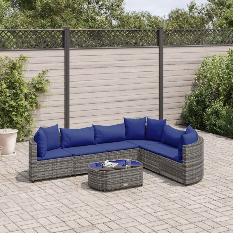 Salon de jardin avec coussins 7 pcs gris résine tressée 508095508095