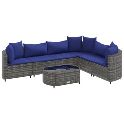 Salon de jardin avec coussins 7 pcs gris résine tressée 508095508095
