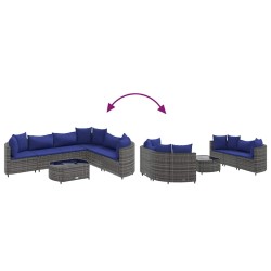 Salon de jardin avec coussins 7 pcs gris résine tressée 508095508095