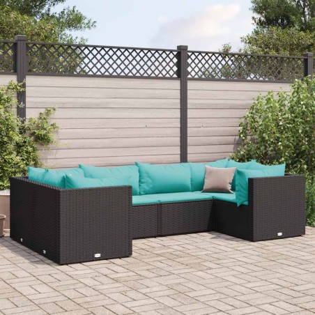 Salon de jardin 6 pcs avec coussins Noir Résine tressée 508097508097