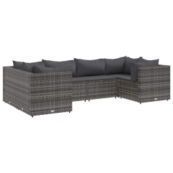 Salon de jardin 6 pcs avec coussins Gris Résine tressée 508098508098