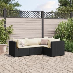 Salon de jardin 4 pcs avec coussins Noir Résine tressée 508106508106