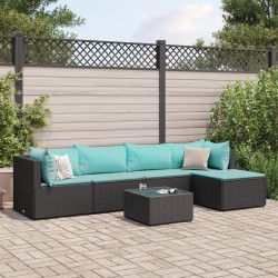 Salon de jardin 6 pcs avec coussins Noir Résine tressée 508107508107
