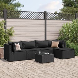 Salon de jardin 6 pcs avec coussins Noir Résine tressée 508108508108