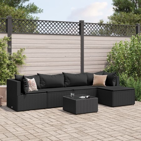 Salon de jardin 6 pcs avec coussins Noir Résine tressée 508108508108