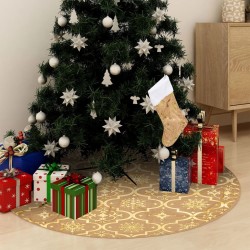 Jupe de sapin de Noël de luxe avec chaussette Jaune 150cm Tissu 508117508117