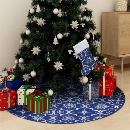 Jupe de sapin de Noël de luxe avec chaussette Bleu 150 cm Tissu 508118508118