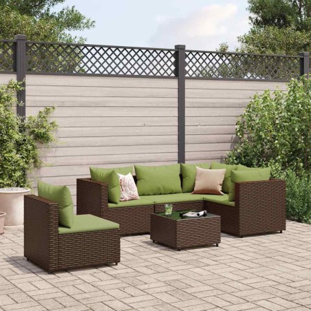 Salon de jardin 6 pcs avec coussins Marron Résine tressée 508128508128