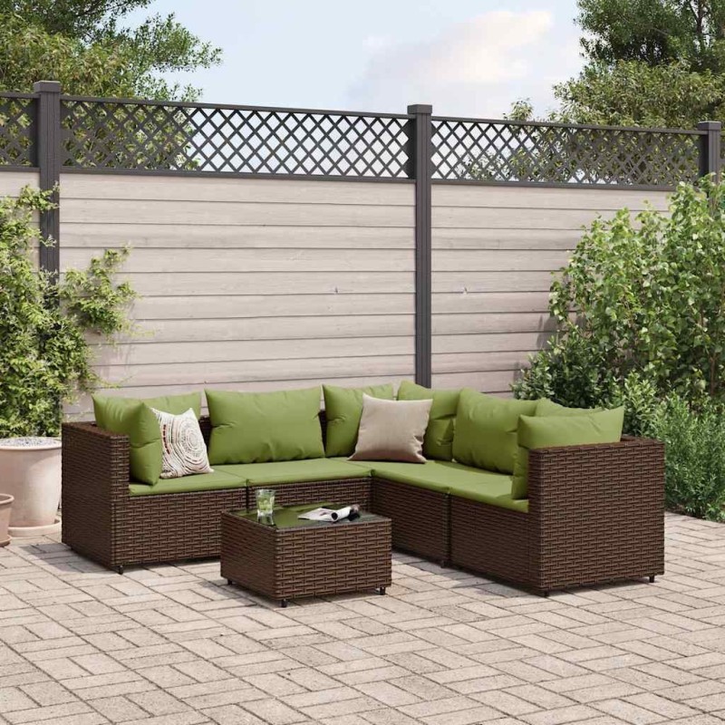 Salon de jardin 6 pcs avec coussins Marron Résine tressée 508129508129