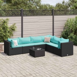 Salon de jardin 7 pcs avec coussins Noir Résine tressée 508130508130