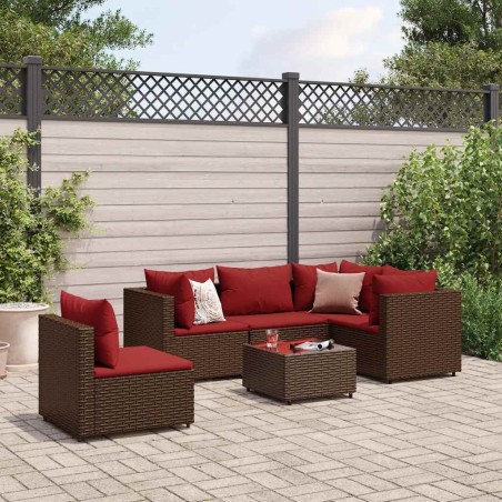Salon de jardin 6 pcs avec coussins Marron Résine tressée 508132508132