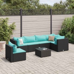 Salon de jardin 7 pcs avec coussins Noir Résine tressée 508133508133