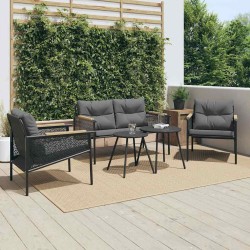 Ensemble de meubles de balcon avec coussins 5 pcs noir acier 508286508286