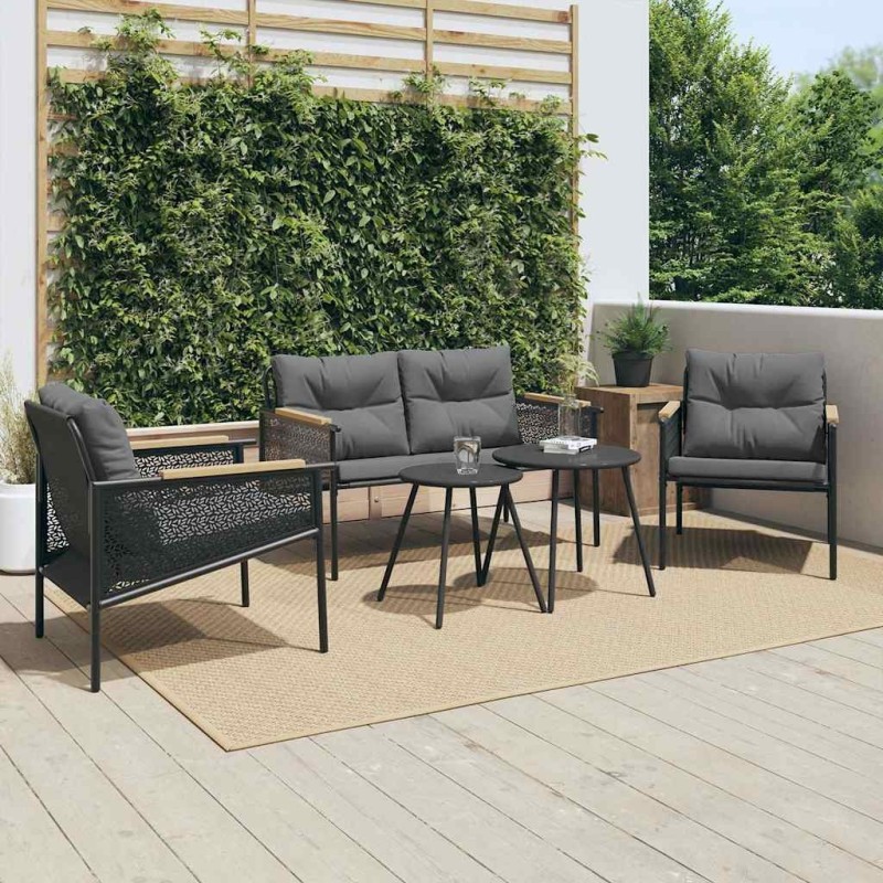 Ensemble de meubles de balcon avec coussins 5 pcs noir acier 508286508286