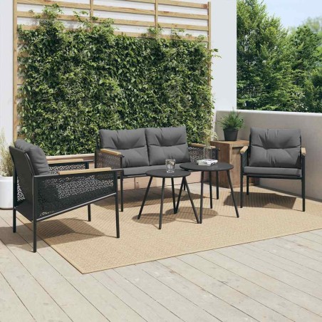 Ensemble de meubles de balcon avec coussins 5 pcs noir acier 508286508286