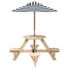 Table de pique-nique pour 4 enfants avec parasol rond sapin 508354508354