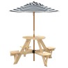 Table de pique-nique pour 4 enfants avec parasol rond sapin 508354508354