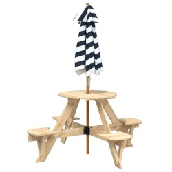 Table de pique-nique pour 4 enfants avec parasol rond sapin 508354508354