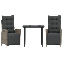 Ensemble à manger de jardin 3 pcs coussins gris résine tressée 508358508358