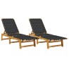 Chaises longues lot de 2 noir bois d'acacia solide et tissu 508362508362