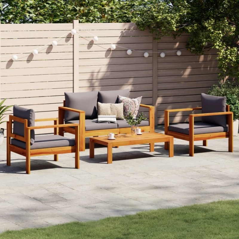 Salon de jardin avec coussins 4 pcs bois d'acacia massif 508363508363
