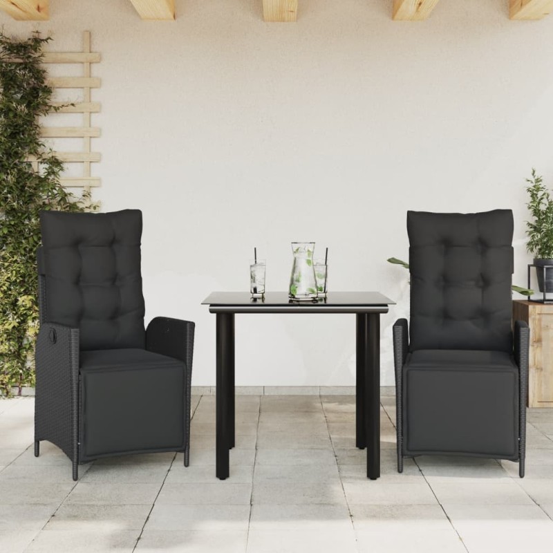 Ensemble à manger de jardin avec coussins 3 pcs Noir 508365508365