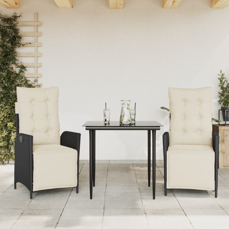 Ensemble à manger de jardin avec coussins 3 pcs Noir 508368508368