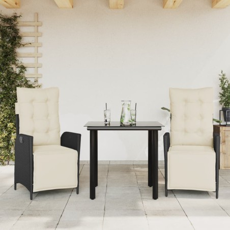 Ensemble à manger de jardin avec coussins 3 pcs Noir 508369508369