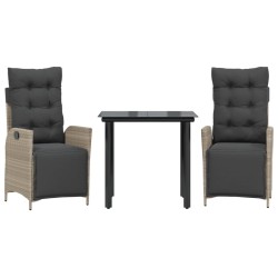 Ensemble à manger de jardin 3pcs coussins gris clair poly rotin 508371508371