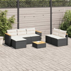 Salon de jardin 5 pcs avec coussins noir résine tressée acacia 508372508372