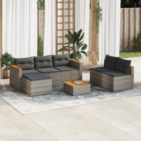 Salon de jardin 5 pcs avec coussins gris résine tressée acacia 508373508373