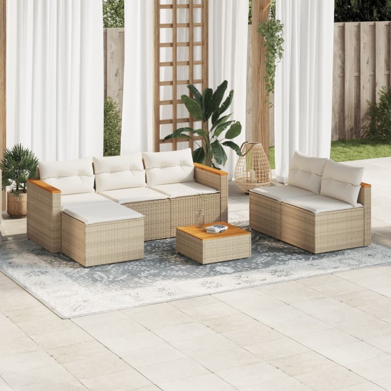 Salon de jardin avec coussins 5 pcs beige résine tressée acacia 508374508374