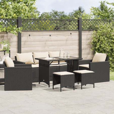 Salon de jardin 6 pcs avec coussins noir résine tressée 508375508375