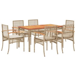 Ensemble à manger de jardin et coussins 7 pcs beige poly rotin 508408508408