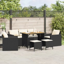 Salon de jardin 6 pcs avec coussins noir résine tressée 508417508417