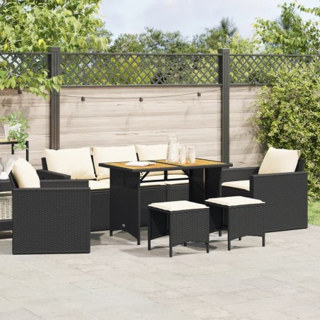 Salon de jardin 6 pcs avec coussins noir résine tressée 508417508417