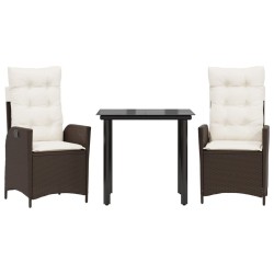 Ensemble à manger de jardin 3 pcs et coussins marron poly rotin 508418508418