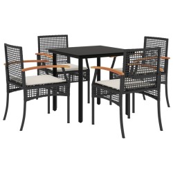 Ensemble à manger de jardin coussins 5pcs Noir Résine tressée 508423508423