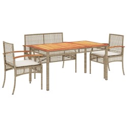Ensemble à manger de jardin coussins 4 pcs beige résine tressée 508429508429
