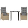 Ensemble à manger de jardin et coussins 3 pcs Beige poly rotin 508436508436