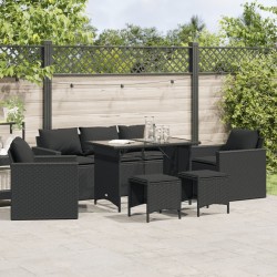 Salon de jardin 6 pcs avec coussins noir résine tressée 508438508438