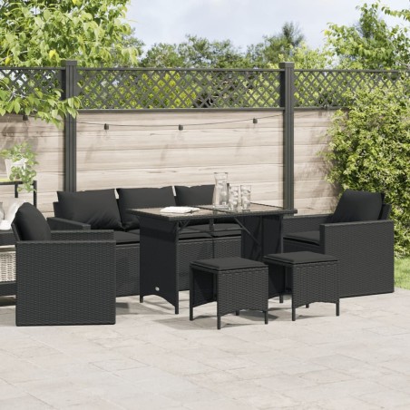Salon de jardin 6 pcs avec coussins noir résine tressée 508438508438