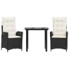 Ensemble à manger de jardin avec coussins 3 pcs Noir 508440508440