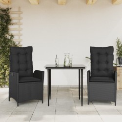 Ensemble à manger de jardin avec coussins 3 pcs Noir 508441508441