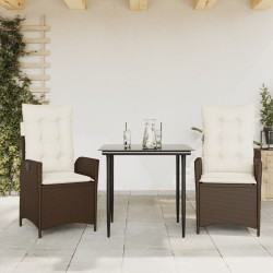 Ensemble à manger de jardin 3 pcs et coussins marron poly rotin 508442508442