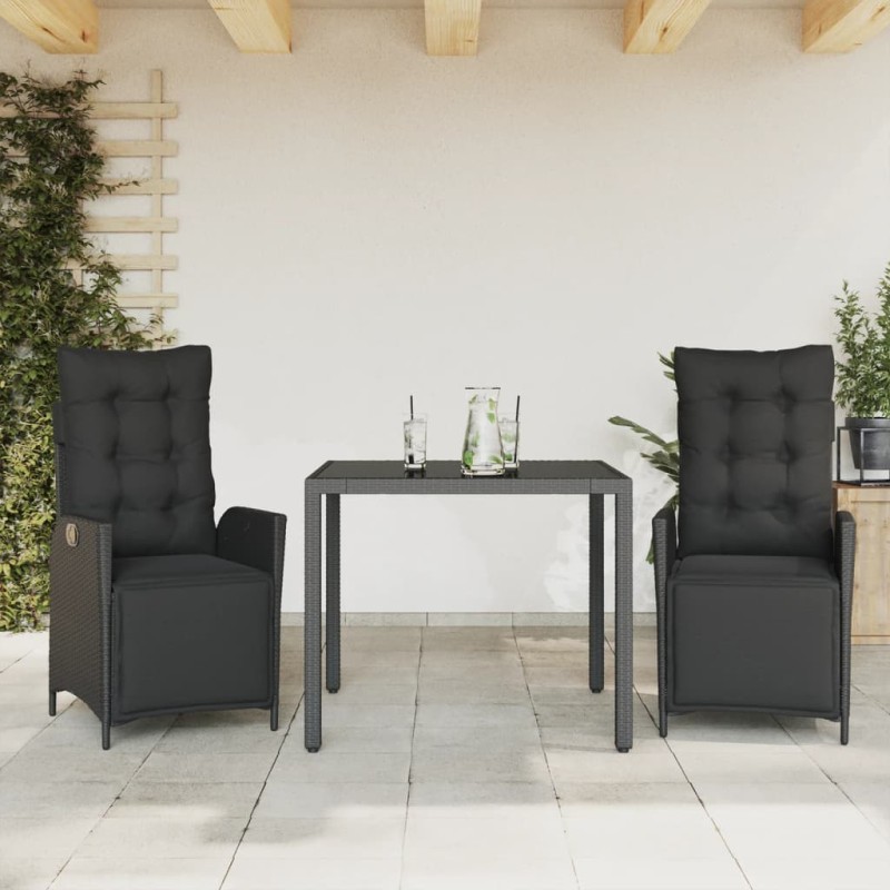 Ensemble à manger de jardin avec coussins 3 pcs Noir 508443508443