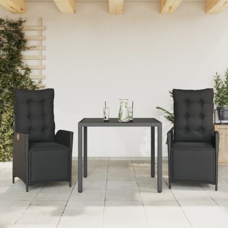 Ensemble à manger de jardin avec coussins 3 pcs Noir 508443508443