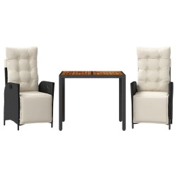 Ensemble à manger de jardin avec coussins 3 pcs Noir 508444508444